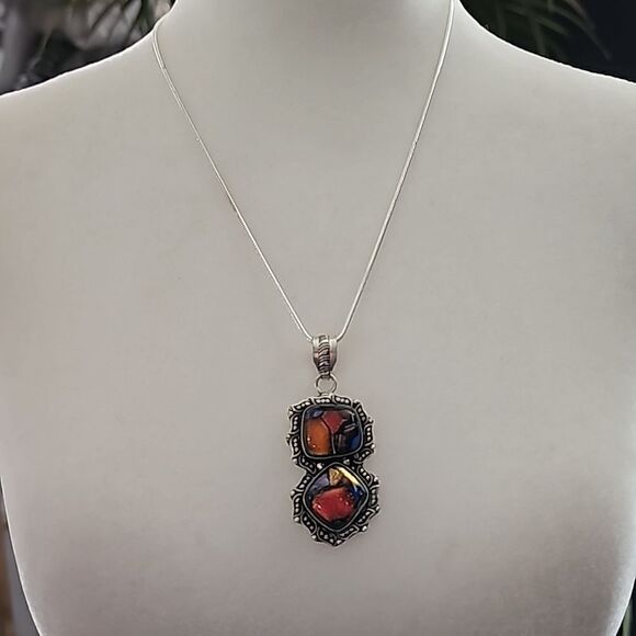 Rainbow Solar Quartz Stone Necklace 20" 925 Silver - Picture 1 of 7